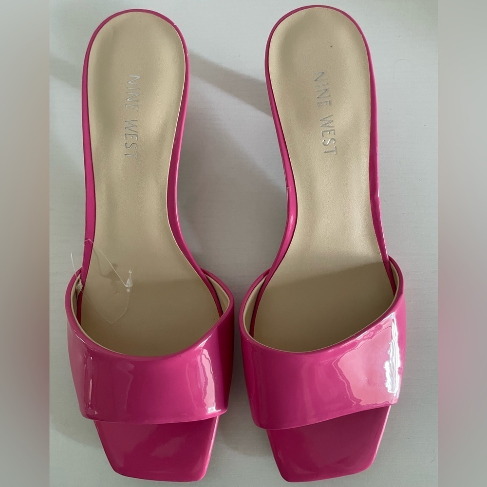 Nine West Pink Patent Leather Square-Toe Mules– Size 8